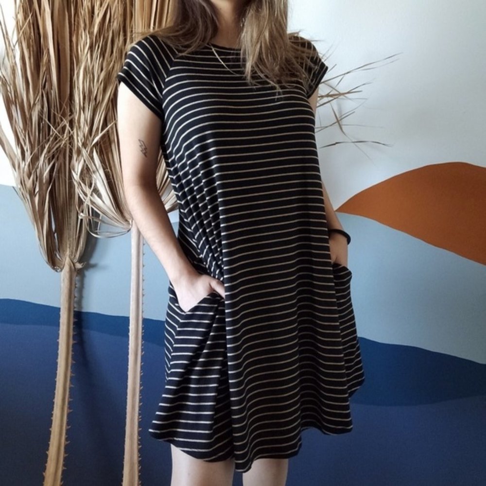 Black Striped T Shirt Mini Dress Soft Jersey